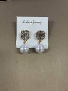 Pendientes de perla de circonita, pendientes de diseño de lujo personalizado elegante y de nicho, pendientes de alta gama para mujeres - Pendientes de perla de circonita - Ver 5