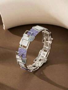 SophiaXuan 1pc Fashionable, Elegant, Minimalist Retro Charming Khaki Drip Oil Enameled Zinc Alloy Square Decorative Bracelet, Suitable Women's Daily Wear, Vacation,, Party, - 幾何學 - 查看 12