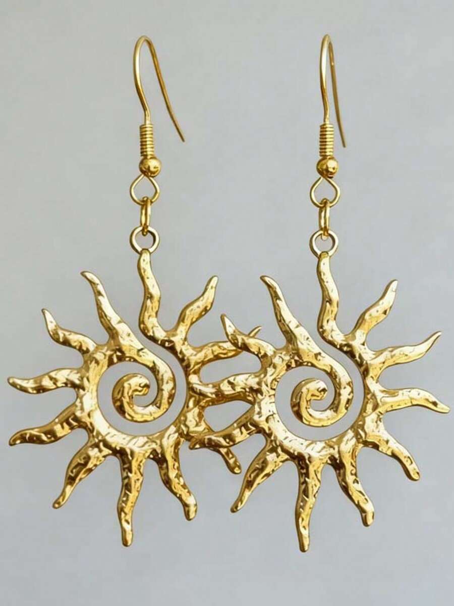 1 Đôi bông tai mặt dây chuyền hình mặt trời bất đối xứng phong cách Bohemian, thích hợp cho nữ giới đeo hàng ngày. - mặt trời - Xem 1