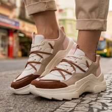 Women's Modern Platform Sneakers, Comfortable For Everyday Casual Wear, Stylish, Vacation, Lace-Up, Party, Office, Outdoor - 焦糖色/粉紅色 - 查看 7