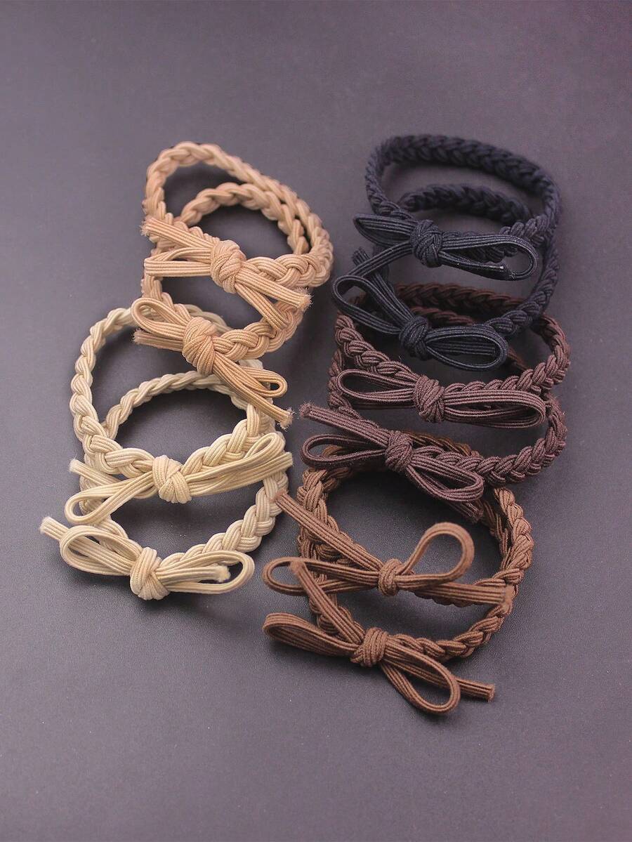 10 Stücke/Set 5 Farben süße Schleifengummi Haargummis, handgeflochtene Haarband, geeignet für alle Jahreszeiten, Kaffee, Unifarben, vielseitig für den täglichen Gebrauch Haargummis, Haargummis, Haargummis, Haargummis, Haargummis - Verschiedenfarbig - Übersicht 1