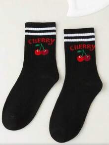 1/2 Pairs Women Casual Striped Pattern Breathable Moisture-Wicking Crew Socks, Suitable For Spring - Multicolor - View 3