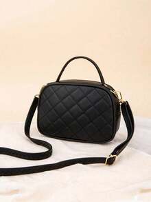 Embroidered Shell Women's Bag, Daily Casual Handbag, Diamond Pattern Shoulder Bag, Crossbody Bag, Shoulder Bag - Black - View 6