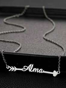 1 pièce Collier personnalisé en forme de cœur avec nom, bijou en acier inoxydable, collier de flèche de Cupidon DIY, convient pour un port toute saison pour femmes, cadeau de la Saint-Valentin, cadeau de la Fête des Mères, cadeau personnalisé - Multicolore - Voir 8