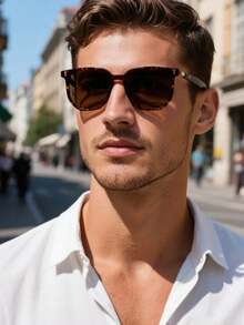 1pc Men's Fashion Fashion Glasses New Retro Square Frame Wood Grain Design Casual Versatile Face-Flattering Daily Commute Outdoor Driving Holiday UV Protection - Multicolor - View 12