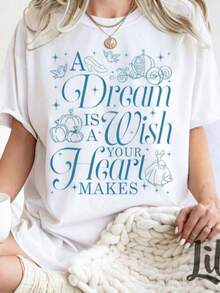 A Dream Is A Your Heart Shirt,, Princess Shirt, Magil Shirt, Princess Heavyweight Cotton-Shirt. Suitable Girls And Wo's Short Sved Round Neck Inspirational Shirt, Cute Aesthetic Y2K Style Summer Top, Suitable Outdoor, Family, Work Or Street Wear Sual Loose Daily-ShirtFashionable Women's Clothing - 白色 - 查看 7