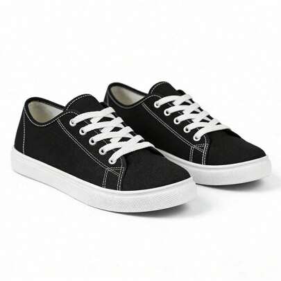 Classic Black White Canvas Shoes Men Low-Top Lace-Up Comfortable Soft Sole All-Match Casual Sneakers For Daily Streetwear