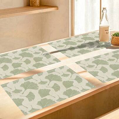 Bộ 2/4/6 tấm lót bàn hình lá bạch quả xanh, kích thước 12.5*16.5 inch, chất liệu polyester, có thể giặt máy, hoàn hảo cho trang trí nhà bếp và phòng ăn, trang trí nhà cửa hàng ngày, tiệc tối, lễ kỷ niệm, tiệc hẹn hò và nhiều dịp khác.