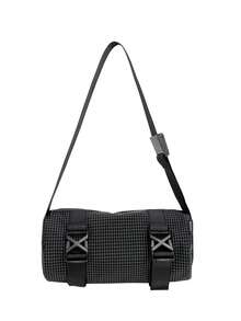 1pc 30*14cm Quilted Nylon Plaid Shoulder Crossbody Bag, Zipper Closure, Adjustable Strap, New Casual Messenger Bag, Large Capacity One Shoulder Bag, Waterproof Bag For Travel - Black - View 1