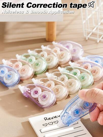 静音学习修正带套装，适用于图书馆和考试环境，静音操作，高覆盖率白色修正带，符合人体工学的易用手柄