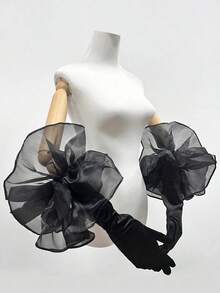 1 Pair Black, White, Floral Decor Gothic Style Long Over-Elbow Gloves, Suitable For Weddings, Parties, Halloween Autumn Accessories - màu đen - Xem 2
