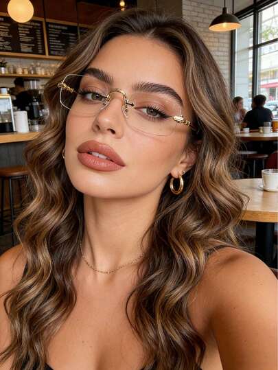 1 pieza Gafas cuadradas sin marco para mujer, decorativas y adecuadas para la oficina