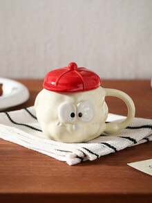 1pc Creative Cute Mug, High-Quality Ceramic Cup With Lid, Suitable For Home, Couples, Office, Latte Art Coffee Cup - Multicolor - View 12