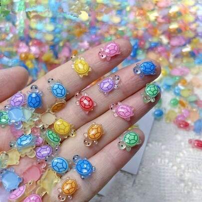 50/80pcs Resin 7*11mm Colorful 3D Mini Tortoise Flat Back Rhinestone Scrapbook DIY Wedding Applique Decor Craft Jewelry Accessories Summer, Manicure