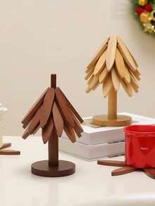 1 Juego de Soporte de Árbol de Navidad de Madera - Posavasos Resistentes al Calor, Adecuado para Platos Calientes, Teteras y Cocina al Aire Libre, Almohadilla de Aislamiento de Escritorio, Protegiendo el Escritorio de Daños - A - Ver 8