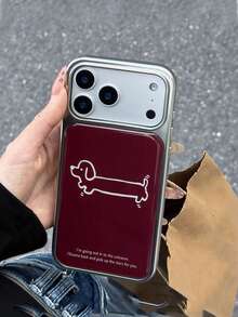 Ốp điện thoại Niche Artistic màu đỏ tía, hình vẽ đường nét chú chó Dachshund đang hái sao, khẩu hiệu tiếng Anh, phù hợp với 14, 15, 16, 17, 14 Pro, 15 Pro, 16 Pro, 17 Pro, 14 Pro Max, 15 Pro Max, 16 Pro Max, 17 Pro Max - Màu Đỏ Sâu - Xem 2