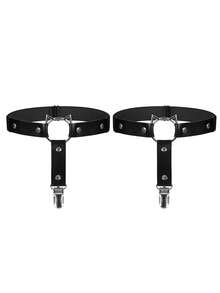 2条装女士猫头PU皮革吊袜带，朋克摇滚防滑弹力腿部吊袜带 - A - 查看 3