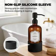2 Pack Amber Glass 16 Oz Hand And Dish Soap Dispenser Set Stainless Steel Pump Non Slip Silicone Sleeves With Labels For Kitchen Bathroom Hotel Restaurant Daily Use - Amber - View 3