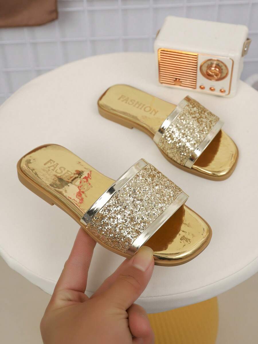 Shiny Sequin Design Fashion Slippers, Suitable For Party, Travel And Children Wear - Gold - View 1