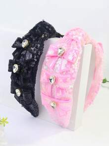 1pc Women's Carnival Glitter Sequin Crystal Bow Cute Party Headband, Carnival Gift - Multicolor - View 4