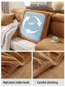 1件装四季通用提花雪尼尔防滑沙发座垫套，简约现代柔软亲肤宠物防抓弹力沙发套，春秋季防刮沙发垫，适用于L型组合沙发和1/2/3/4座沙发（单件出售） - 咖啡棕 - 查看 10