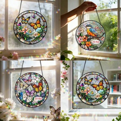 1/3 chiếc chuông gió bằng acrylic nhiều màu sắc với họa tiết bướm và chim 2D phẳng, thích hợp cho vườn, ban công, cửa sổ và trang trí nhà cửa. Là món quà tuyệt vời cho gia đình và bạn bè.