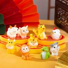 12 mini figurine drăguțe cu zodii, decor de birou vindecător pentru anul nașterii tale, design adorabil Q-Version, poate fi folosit ca decor de birou, accesorii auto, colecție, decorare acvariu, cadou de Anul Nou, colecție binecuvântată, realizate din rășină cu textură fină, cadou de festival, birou, rechizite de birou, accesorii de birou - Ornamente mici - Vizualizare 7