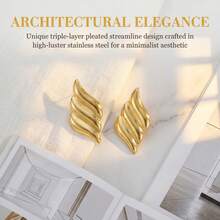 Wing-Shaped Stud Earrings, Featuring A Simple And Fashionable Multi-Layered Wave Design, This Geometric-Shaped Pair Of Earrings Is A Must-Have For Women - Gold - View 8