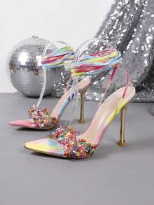 Sandalias de tacón alto con punta metálica, uso casual diario para el verano - Multicolor - Ver 12