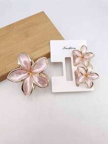 3/9pcs Solid Color 5-Petal Flower Gold Rim Casual ABS Plastic Hair Clips, Suitable For Daily Wear Summer Hair Accessories Beach Claw Clips Vacay,Holiday,Travel - Multicolor - View 7