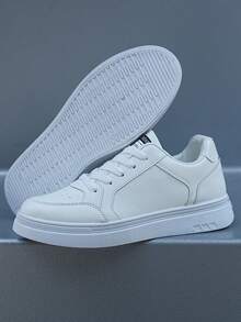 Men's White Skate Shoes, Chunky Sole Low Top Sneakers, Lace-Up Casual Shoes For Men - Everyday Gift For Him - 白色 - 查看 3