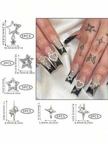 30pcs Gold Star Nail Art Decorations, Shiny 3D Star Nail Gems, Starry Nail Art Accessories, Y2K Style Decor, Suitable For Acrylic Nail Decoration Nails Nail Supplies - Bạc - Xem 3