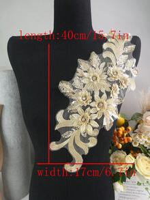 15pcs/Pack Assorted Color Mesh Lace Embroidered Crystal Beaded Handmade Applique, DIY Clothing Accessory, Bridal Dress Decor, Length: 40cm, Width: 17cm - A - View 25