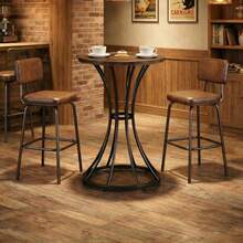 LITTLE TREE Bar Height Round Dining Table 60cm, Compact Kitchen Table For 2, Modern Standing Accent Table For Living Room, Restaurant, Bars And Cafes - Brown - View 8