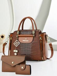 3件套奢华鳄鱼纹压花包包套装 - 优雅鳄鱼纹压花手提包、单肩包、斜挎包（女士款） - 彩色 - 查看 8
