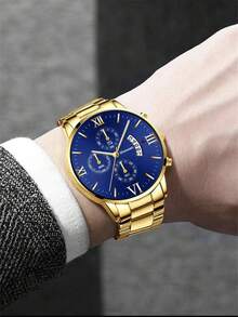 Set de 4 piezas de reloj de moda de negocios para hombres | Reloj + Anillo + Collar + Pulsera, que muestra solemnidad y creencia, regalo perfecto para el Día de Acción de Gracias, Navidad, Día del Padre para dar a familiares y amigos - 4 piezas - Ver 8