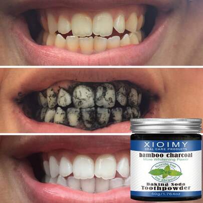 Xioimy 50克活性炭薄荷牙粉，深层清洁，有效去除牙渍，薄荷清新口气，提升口腔健康，温和呵护敏感牙齿和牙龈，适合所有人，每日必备