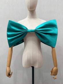 1pc White Satin Exaggerated Puff Bowknot White Bridal Shawl Accessory - Multicolor - View 8