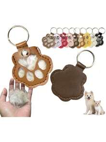 1pc/2pcs/3pcs Commemorative Leather Pet Hair Keepsake Bag - Multipurpose Portable Keychain, Cat Dog Hair Storage Keychain, Cat & Dog Lovers Gifts, Fur Keepsake Keyring - Pet Memorial Gifts, Suitable For Cats And Dogs, Pet Memorial Hair Storage Box, Dog Cat Paw Shape Leather Keychain Pendant - Multicolor - View 8