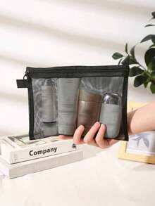 1PC Makeup Storage Bag, Transparent Mesh Cosmetic Storage Bag,Portable, For Travel Storage,Office & School Supplies,Back To School Christmas For Holiday Gift Giving,Boho Vibes - màu đen - Xem 5