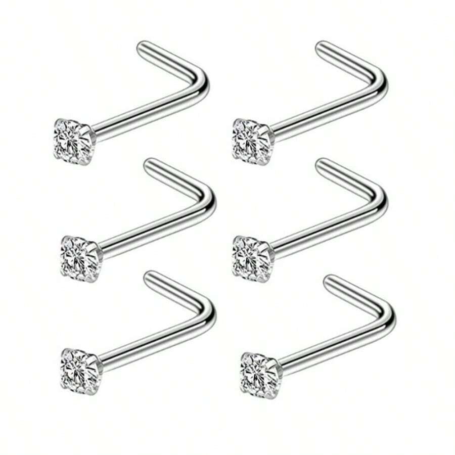 Bộ 6 khuyên mũi bằng titan dành cho nam giới. - Thanh L - Xem 1