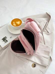 Mini Solid Color Minimalist Luxury Corduroy Leopard Print Chest Bag - Pink - View 8