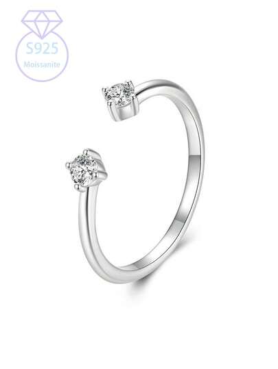KAHOOT Ein einfacher und eleganter 925er Sterling Silber Moissanit offener Ring, stilvolle und vielseitige, kann gestapelt werden, perfekt als Herbst/Winter Feiertags-Geschenk für Männer, Frauen oder Paare. Die verstellbare Öffnung ist geeignet für den täglichen Gebrauch, Hochzeiten, Partys, Zusammenkünfte, Weihnachten, Thanksgiving, Halloween, Valentinstag, Schulanfang, Hochzeitssaison, Geburtstage, Jahrestage und Neujahrsgeschenke.