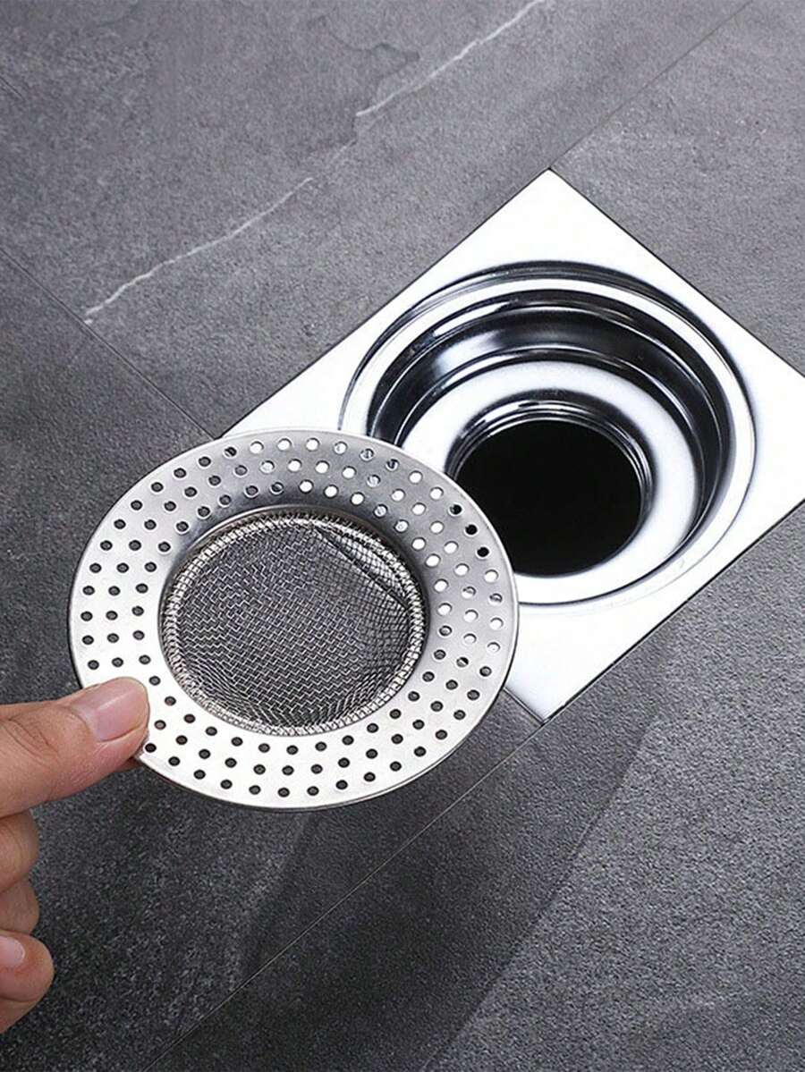 Stainless Steel Simple Silver Sink Drain Filter, Bathroom Shower Hair Catcher, Home Bathroom Accessory - Multicolor - View 1