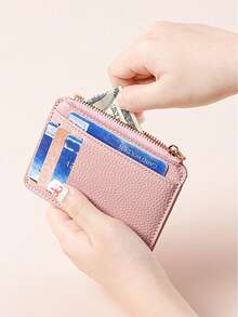 Slim Minimalist Solid Color Zipper Wallet - Synthetic PU Leather | Credit Card Slots & Coin Pouch | Fashionable Compact Design - Perfect Gift For Birthday, Holiday And Daily Use, Essential Daily Wallet - Multicolor - View 3