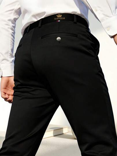 1 条男士经典商务长裤，纯色 4 季略有弹性西装裤，直筒休闲正装裤