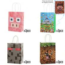12个装 Minecraft 主题纸袋 | 像素游戏主题礼品袋、派对礼品袋、多用途手提袋，适用于生日、庆典、派对装饰、游戏玩家礼物，也适合日常购物和收纳 - 查看 13