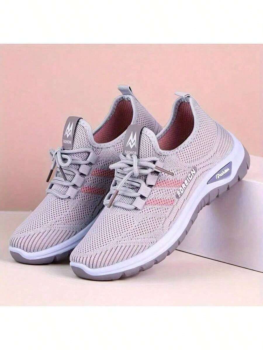 [Comfortable Slip-On Sneakers] Lightweight And Comfortable Women's Breathable Knitted Slip-On Sneakers, Low-Top Casual Shoes For All Seasons, Available In A Variety Of Sizes - 灰色 - 查看 1