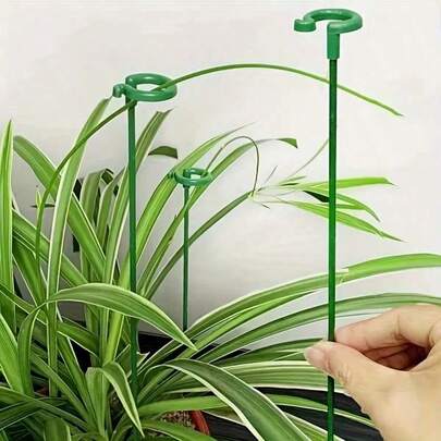 10pcs Fiberglass And Green Plastic Material Garden Support Rods With Built-In Hooks, Practical Gardening Accessories For Indoor And Outdoor Potted Plants And Orchids, Providing Stability And Convenience To Solve The Problems Of Plant Lodging And Entangled Vines