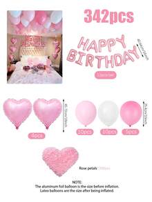 342件組 16英吋粉色 Happy Birthday 字母鋁箔氣球套組與粉色銀白色乳膠氣球套組，300片粉色花瓣，適用於 Happy Birthday 英文字母裝飾、派對場景裝飾、居家派對背景裝飾、新年、畢業、生日派對裝飾 - 彩色 - 查看 7
